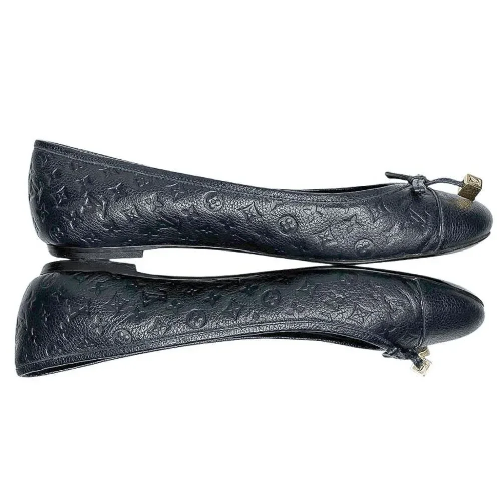 Louis Vuitton Debbie Monogram Cap Toe Bow Ballet Flats Navy Blue Leather EU 38